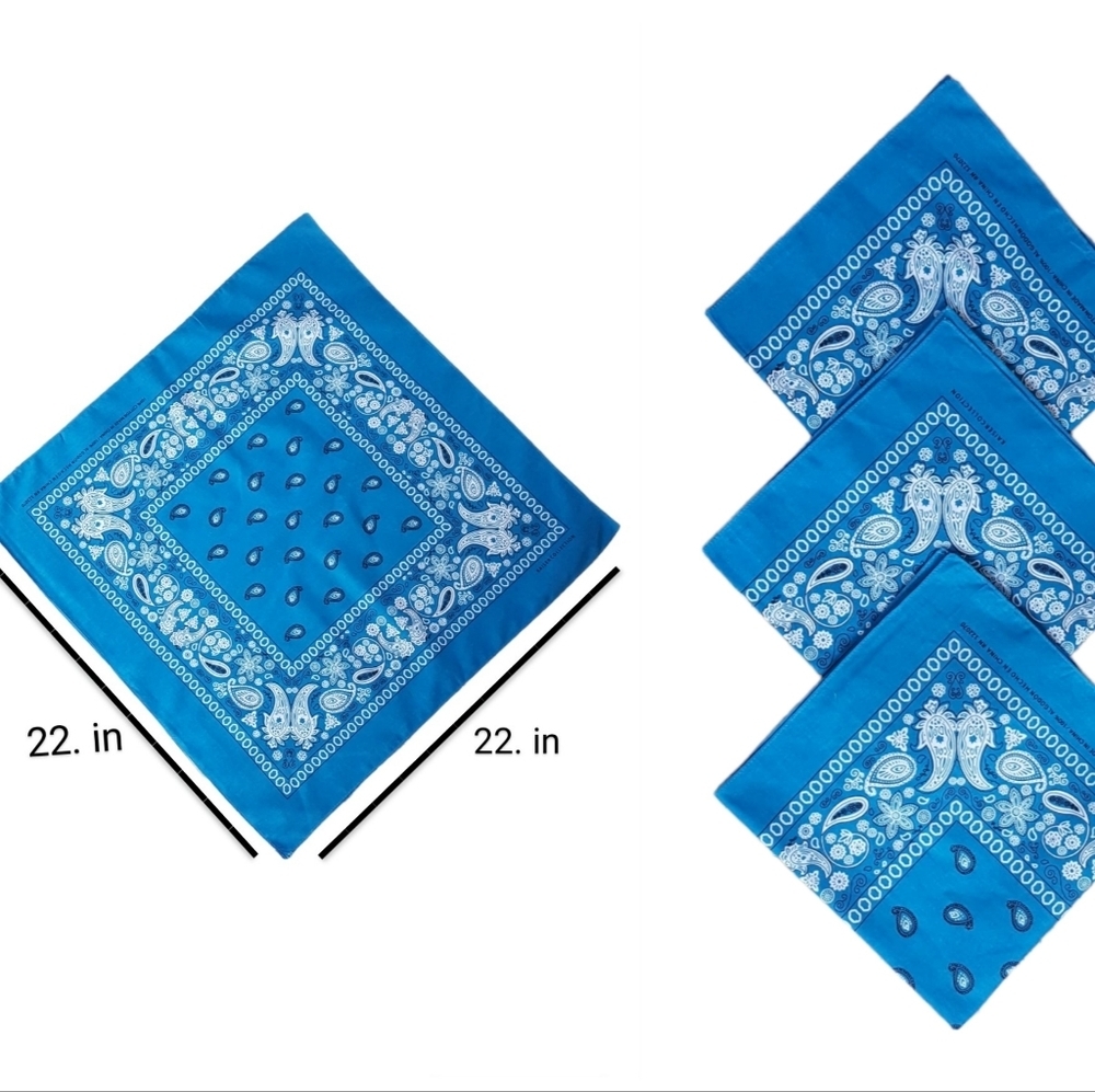 3 Piece Classic Bandana Scarf for Hair Neck and Head New Turquoise 100% Cotton